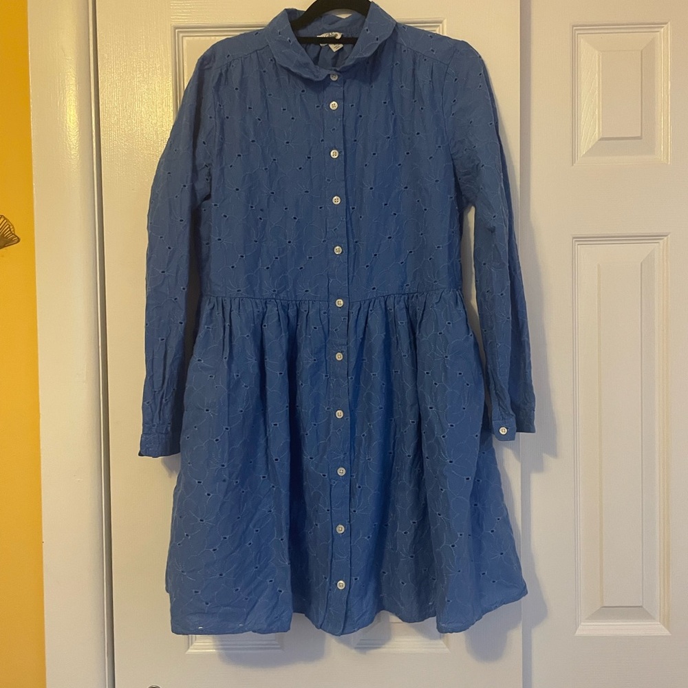 J. Crew Eyelet Blue Button-Up Dress